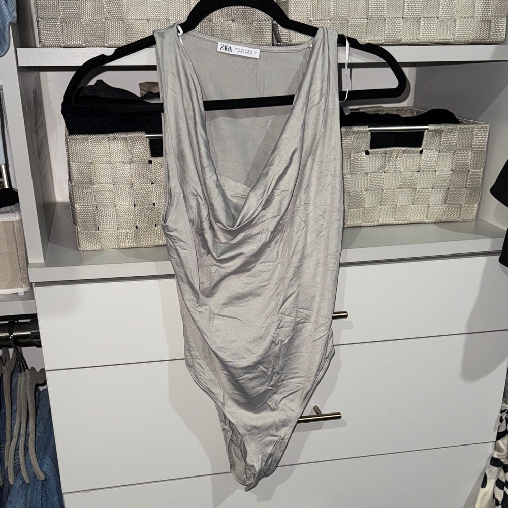 Zara Silver Draped Bodysuit